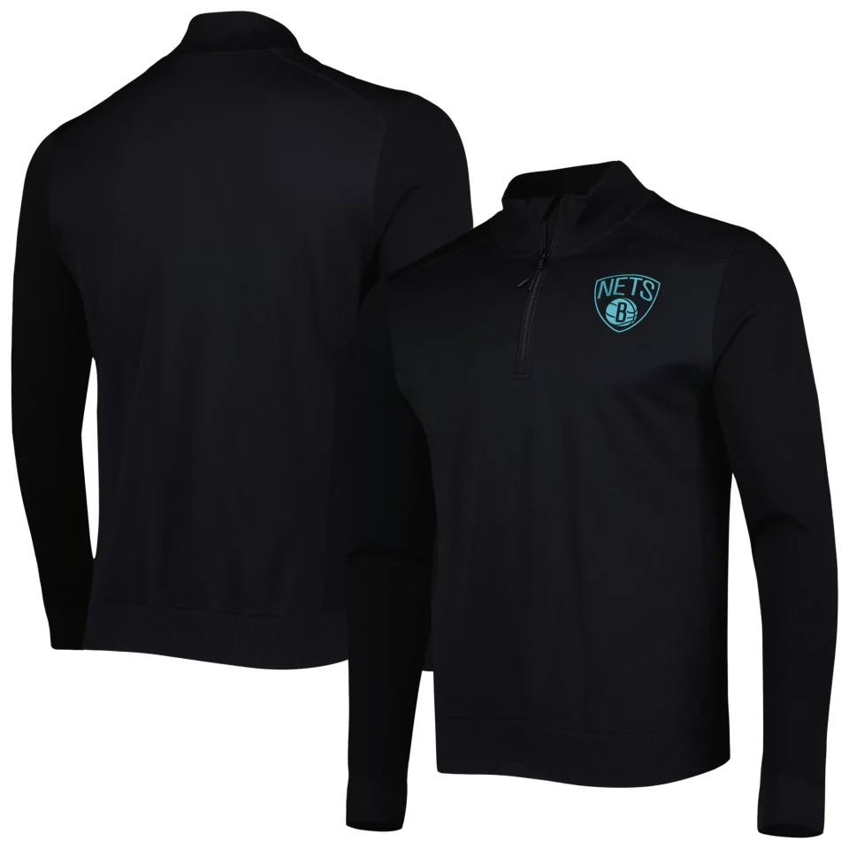 Lightweight Portable Men's Levelwear Black Brooklyn Nets Nano Engineered Knit Fabric Quarter-Zip Jacket