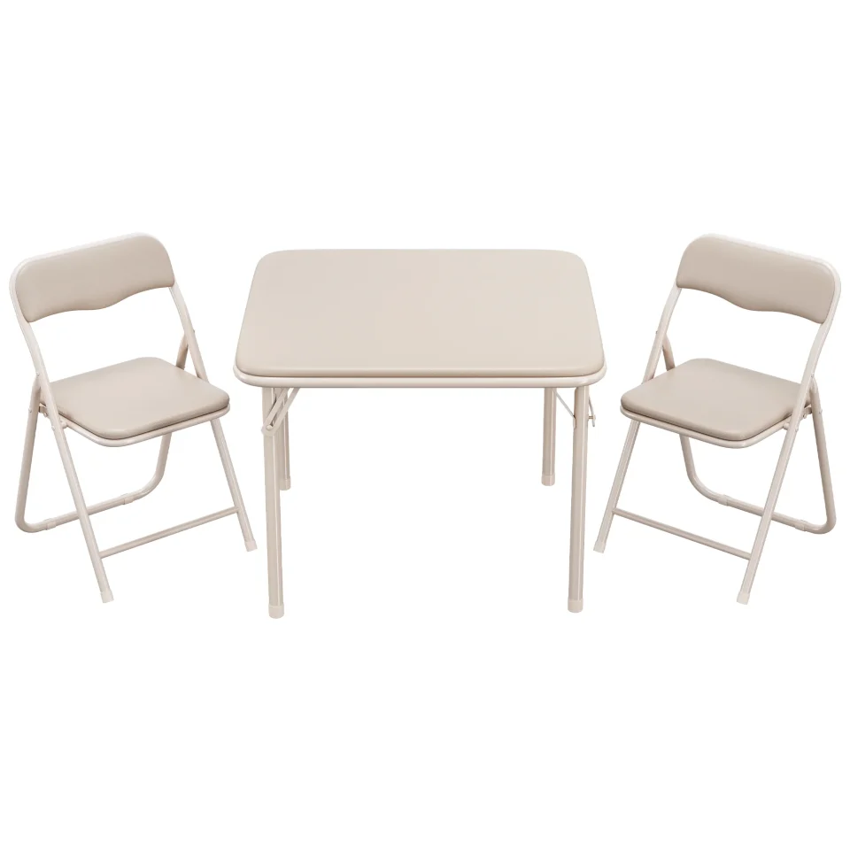 Polished Versatile Towallmark Kids Folding Table and Chairs Set, Toddler Table and Chair with PU Soft Cushion for Kids' Eating, Reading and Playing, Beige