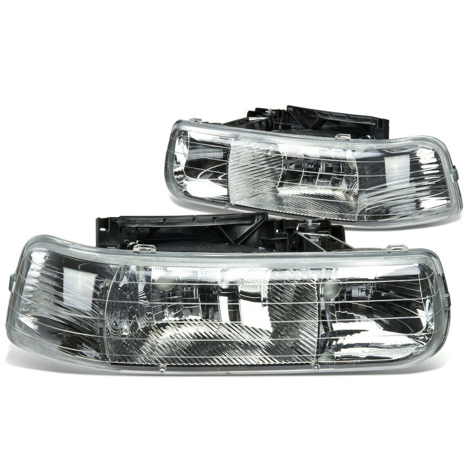 Outdoor 1999-2002 Chevy Silverado Pair Chrome Housing Clear Lens Headlight/Lamp Set