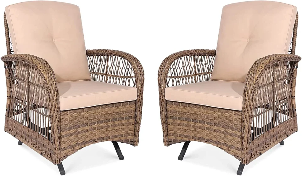 Glass VIVIJASON 2-Piece Patio Wicker Rattan Glider Rocker Chair, Outdoor Rattan Glider Chair with Cushions & Steel Frame, All-Weather Gliding Lawn Wicker Furniture for Garden Backyard Porch
