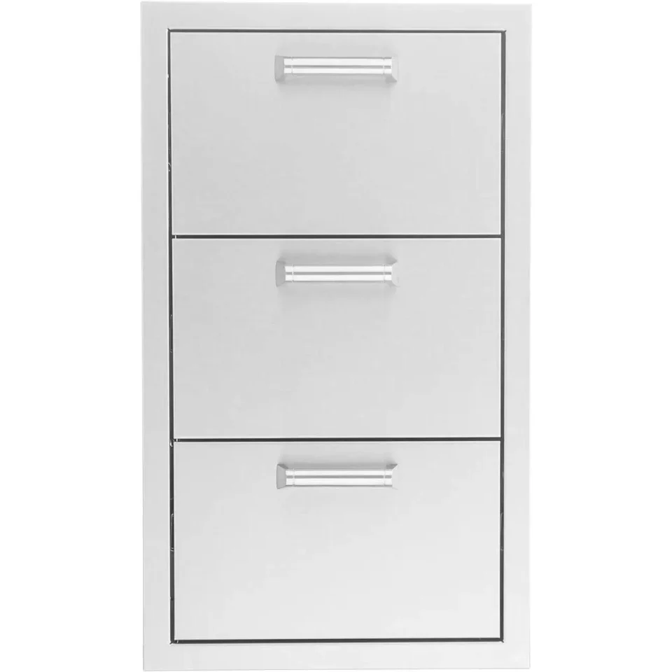 Wooden BBQGuys Signature 16-Inch Stainless Steel Triple Access Drawer - Contempo