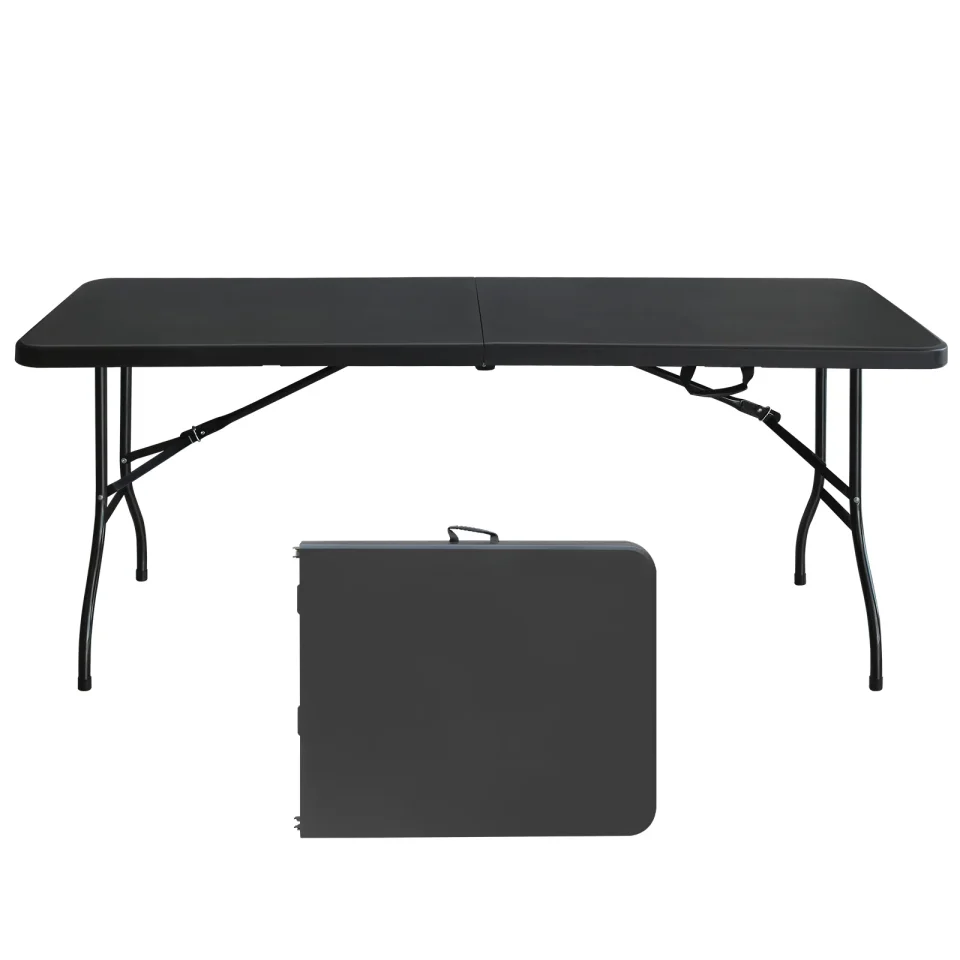 Long-Lasting 6ft Folding Table, Portable Plastic Table for Camping, Picnics, Parties, High Load Bearing Foldable Table Black