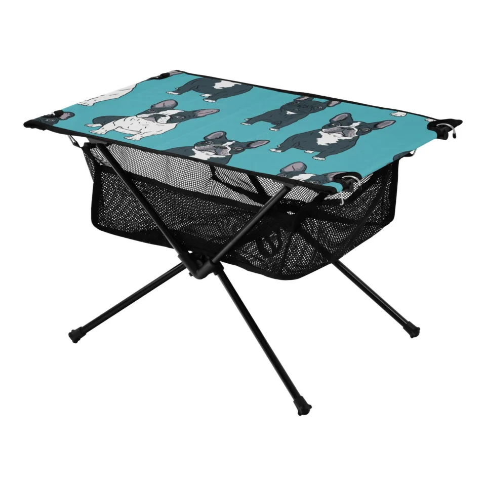Portable Bulldogs Cartoon Camping Folding Table Portable Beach Table with Storage Bag Compact Picnic Table for Outdoor Travel Fishing BBQ
