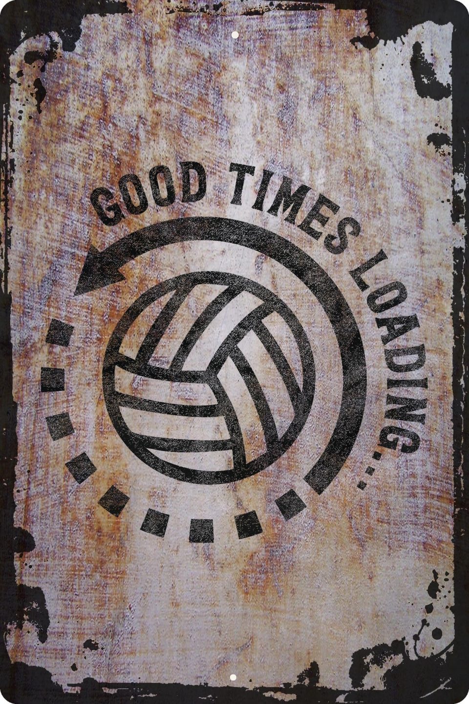Wooden Wall Sign Good times loading volleyball silhouette circle caps sports love Decorative Art Wall Decor Funny Gift