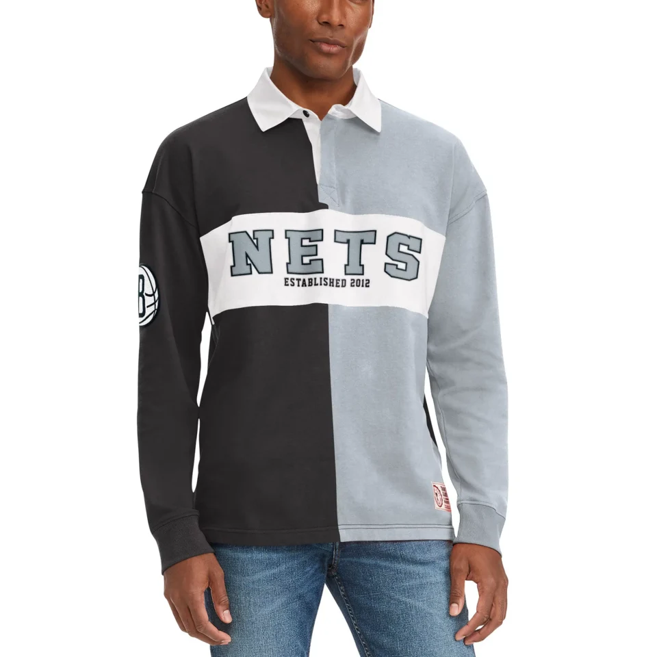 Frosted Men's Tommy Jeans Black/Gray Brooklyn Nets Ronnie Rugby Long Sleeve T-Shirt