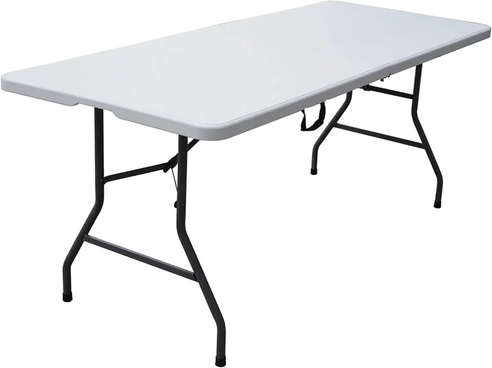 Matte 6 Foot Fold In Half Plastic Sturdy Folding Banquet Table For Dining, Entertainment, Or Work Table, White