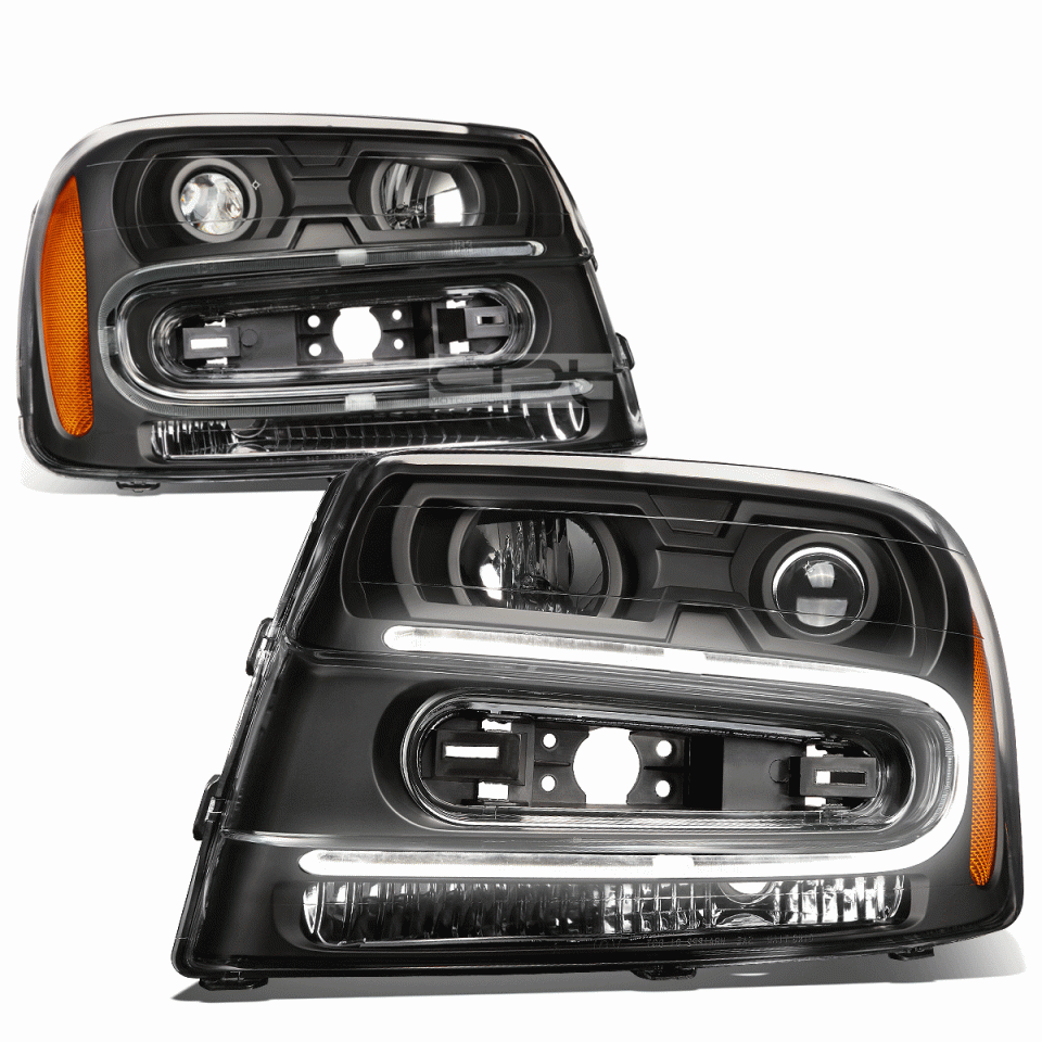 Dining Cleaning LED DRL 2002-2009 Chevy Trailblazer Pair Black Amber Projector Headlight