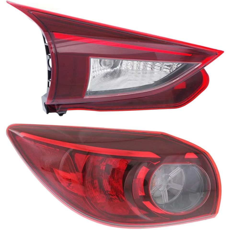 Glass Tail Light Set For 2014-2018 Mazda 3 3 Sport Left Inner Outer Clear/Red Halogen