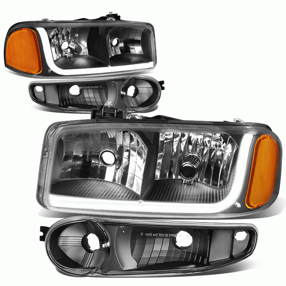 Food-Grade 2002-2007 GMC Sierra 1500 Denali LED DRL Headlight Bumper Lamps Black Amber