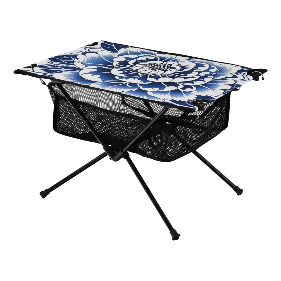 Glass Flower Blooming Camping Foldable Portable Table Beach Table with Storage Bag Compact Picnic Table for Outdoor Hiking Fishing BBQ