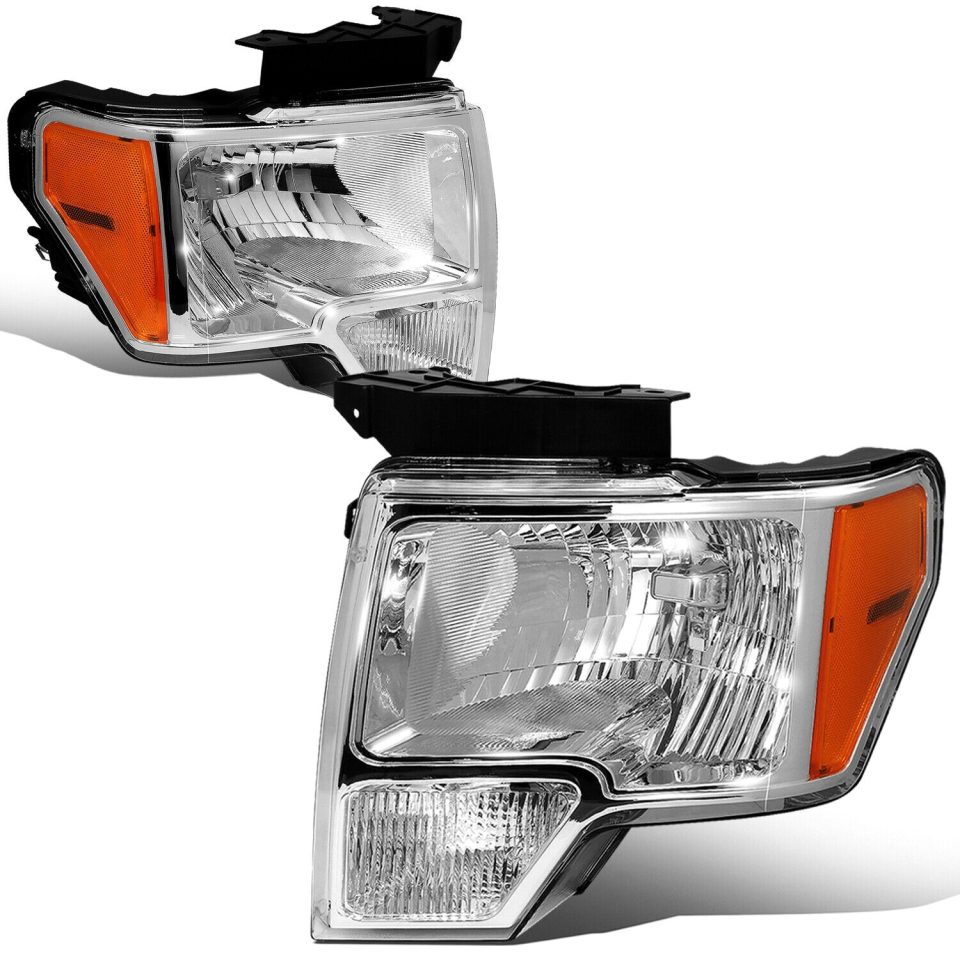Bamboo Home 2009-2014 d F150 Pickup Pair Chrome Housing Amber Side Headlight/Lamp Set