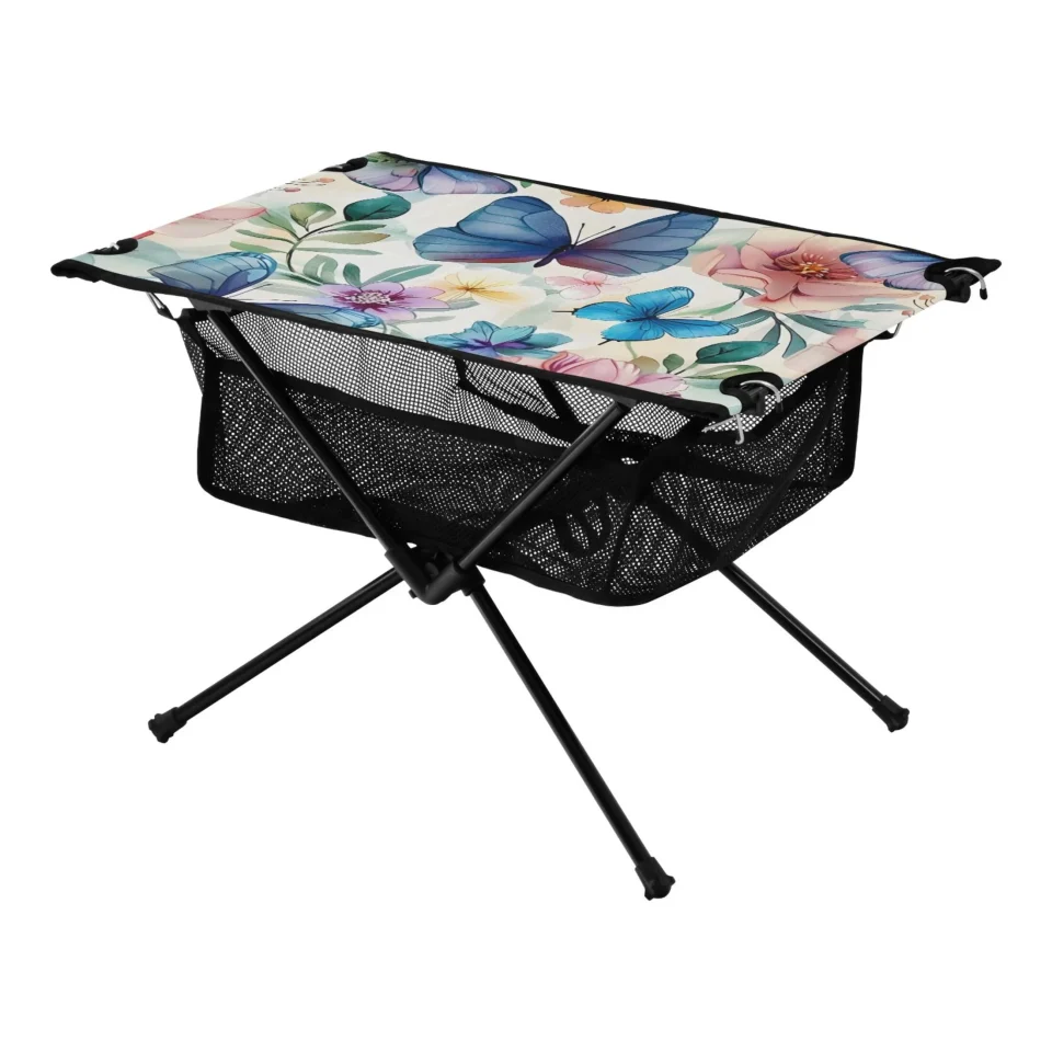Dining Outdoor Butterflies with Lily Flowers Camping Folding Table Portable Beach Table with Storage Bag Compact Picnic Table for Outdoor Travel Fishing BBQ