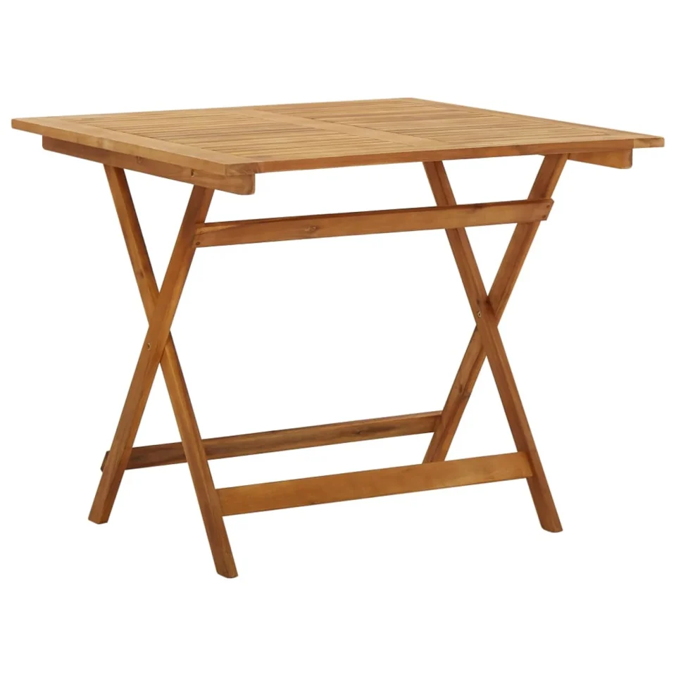 Eco-Friendly Glass Dcenta Folding Garden Table Acacia Wood Camping Dining Table Portable for Balcony, Garden, Backyard, Dining Room Indoor Furniture 35.4 x 35.4 x 29.5 Inches (L x W x H)
