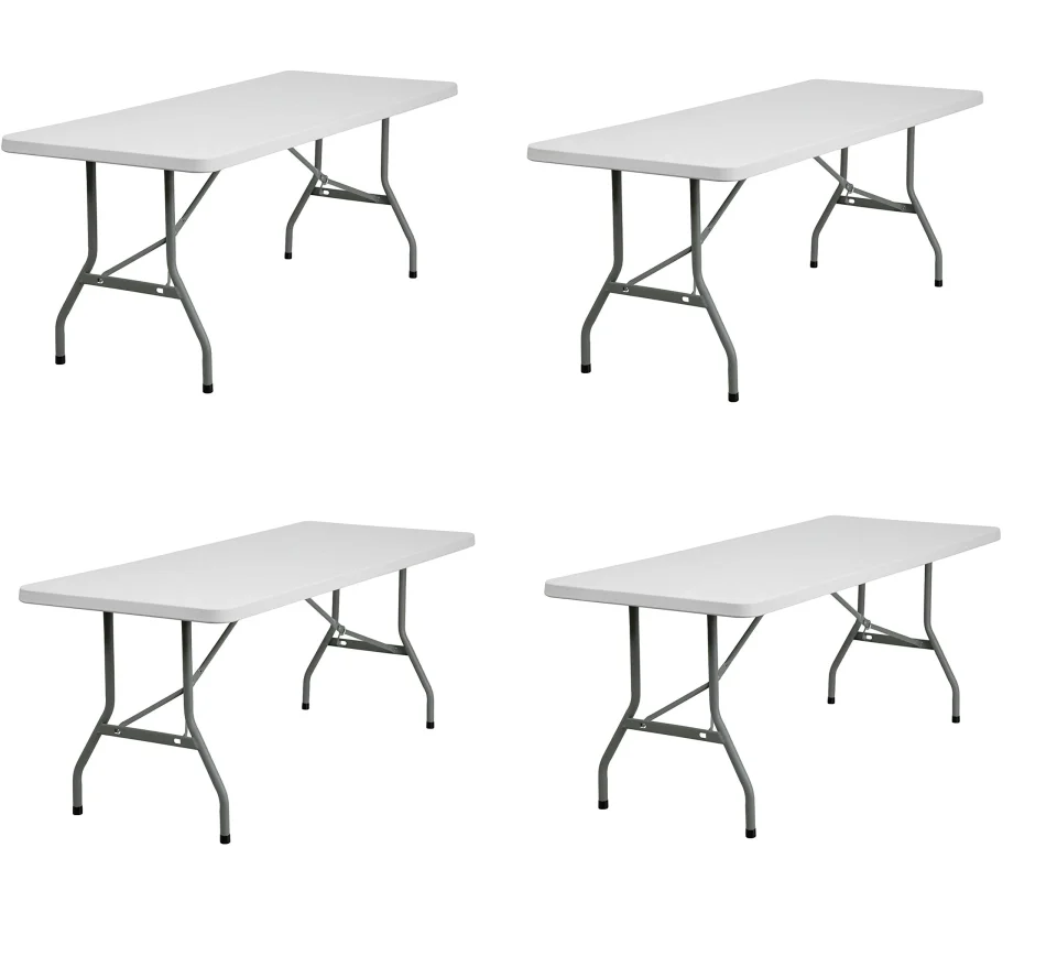 Clear New Home Era 6 ft Plastic Folding Table for Picnics, Parties, and Camping - Convenient Carrying Handle and Bi-Fold Design - Lightweight and Durable - Pack of 4