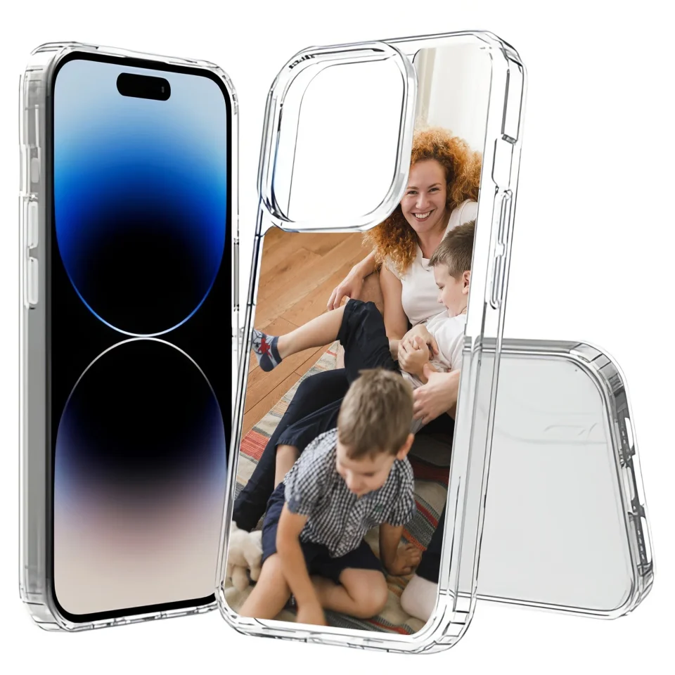 Premium Space-Saving TalkingCase Personalize Custom Phone Cover Made for Apple iPhone 15 Pro, DIY, Family Photo, Acrylic Back, Raised Edges, Print in USA