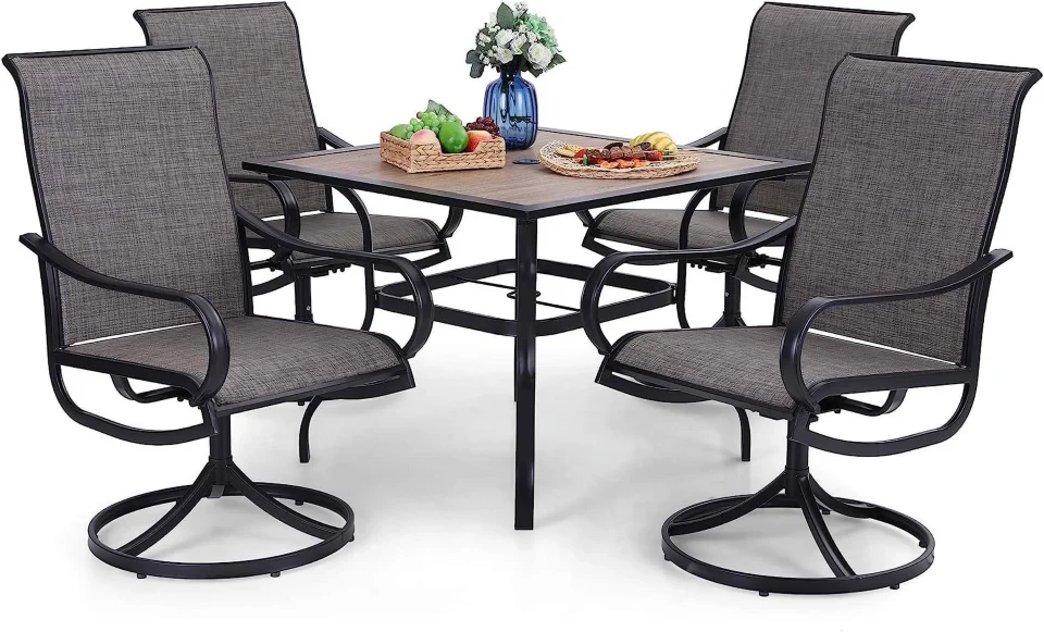 Storage VILLA Outdoor Patio Dining Set for 4 5 PCS Patio Table & Chair Set Clearance with 4 Swivel Dining Chairs & 1 Square Patio Table(1.57" Hole) Patio Dining Furniture for Lawn G