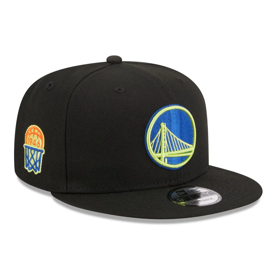 Multi-Purpose Men's New Era Black Golden State Warriors Neon Pop 9FIFTY Snapback Hat - OSFA