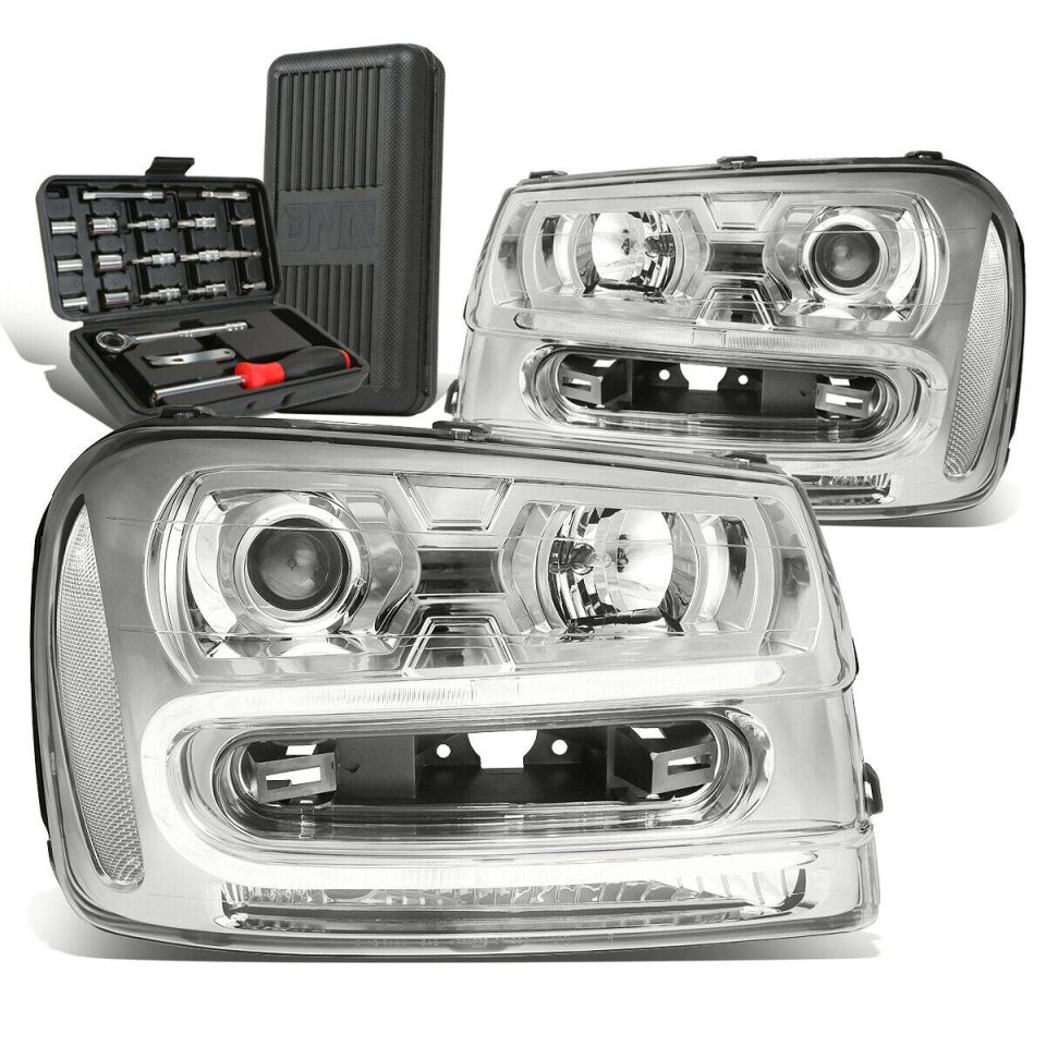 Portable 2002-2009 Chevy Trailblazer Chrome Clear Signal Projector Headlight+Tool Box