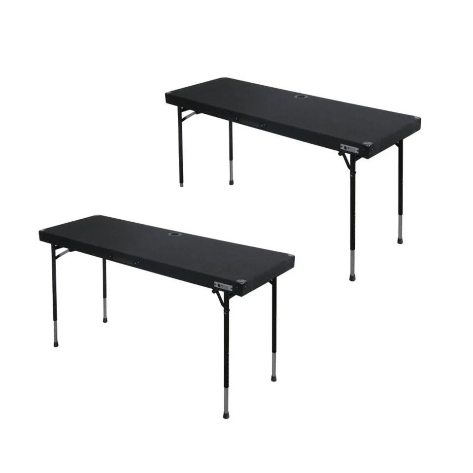 Cast Iron Easy-Clean Odyssey CTBC2060 Portable Pro DJ Work Table w/ Adjustable Folding Legs (2 Pack)