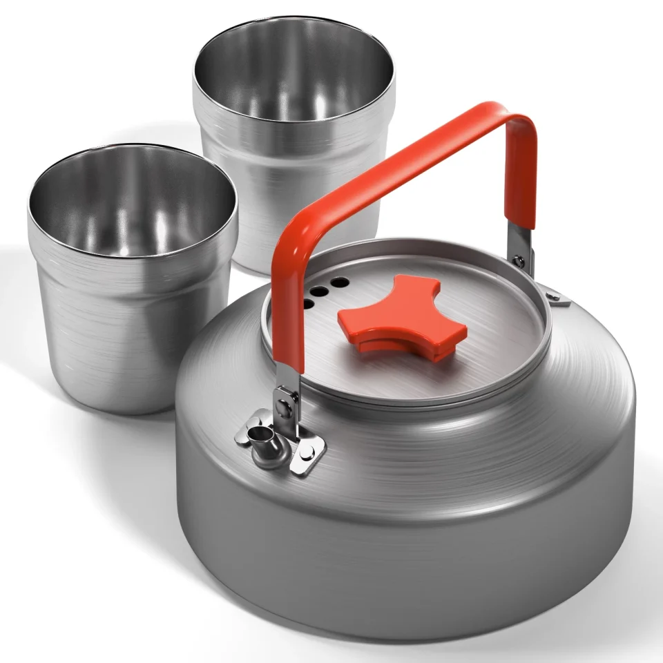 Outdoor Easy-Clean Outdoor Teapot with Cup Stainless Steel Rustproof -corrosion Tableware Set Kettle Camping Pinic Hiking