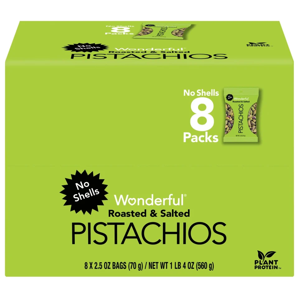 Bamboo Gift-Ready Wonderful Pistachios, No Shells, Roasted & Salted, 2.5 Ounce Bags (Pack of 8)