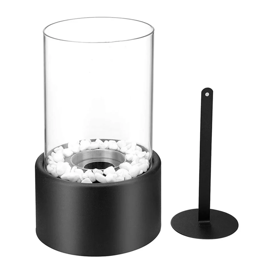 Prime Clear Small Black Tabletop Fire Windproof Mini Fireplace Bio Fireplace for Patio Balcony Home Garden Indoor