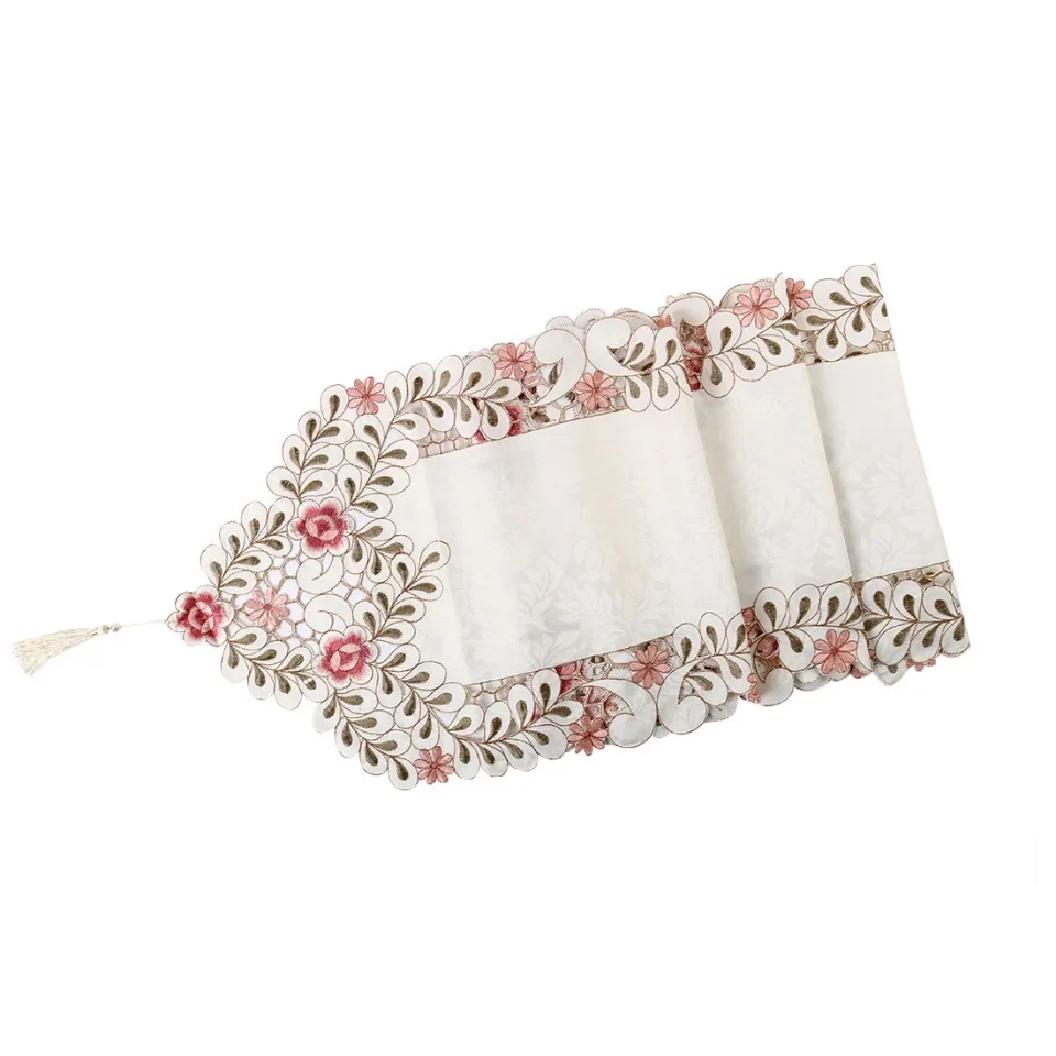 Silicone PiccoCasa Classic Flower Embroidery Table Runner Tassel Decors Tea Rose 16x59