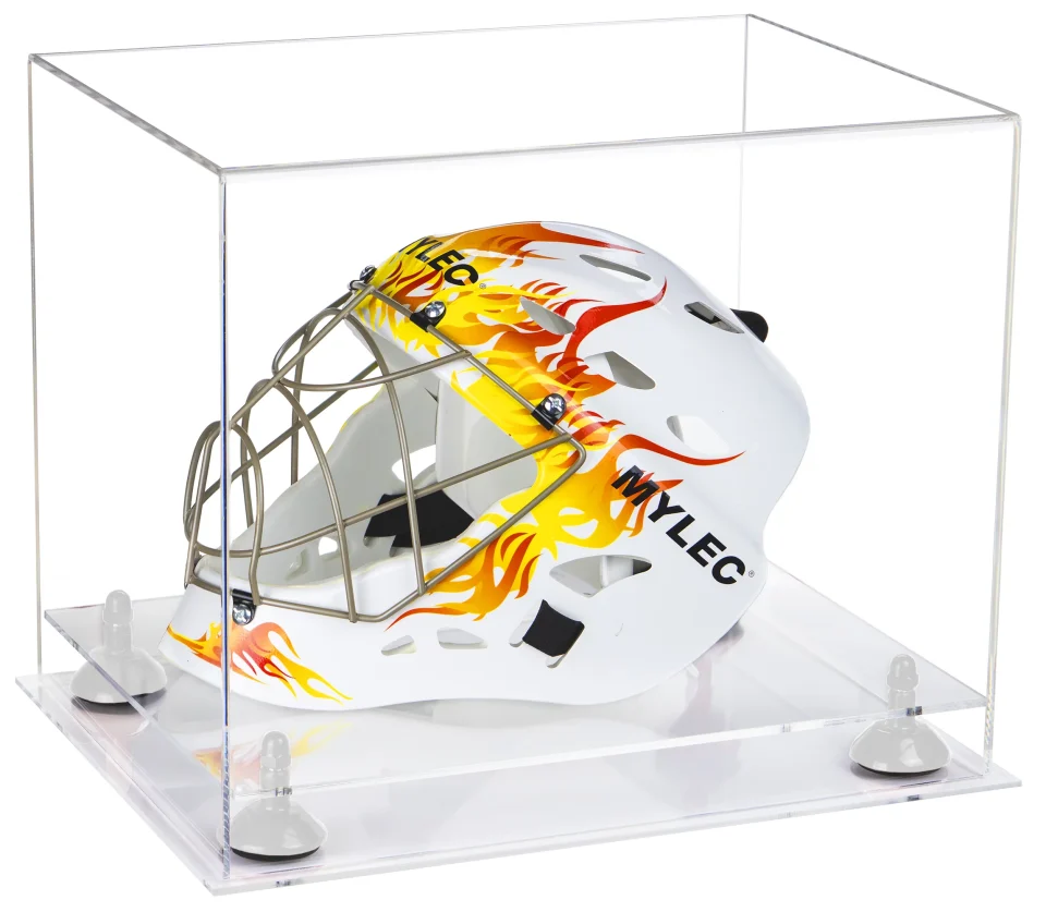 Cooking Deluxe Clear Acrylic Lacrosse Helmet Display Case with White Risers and Clear Base (A002-WR)