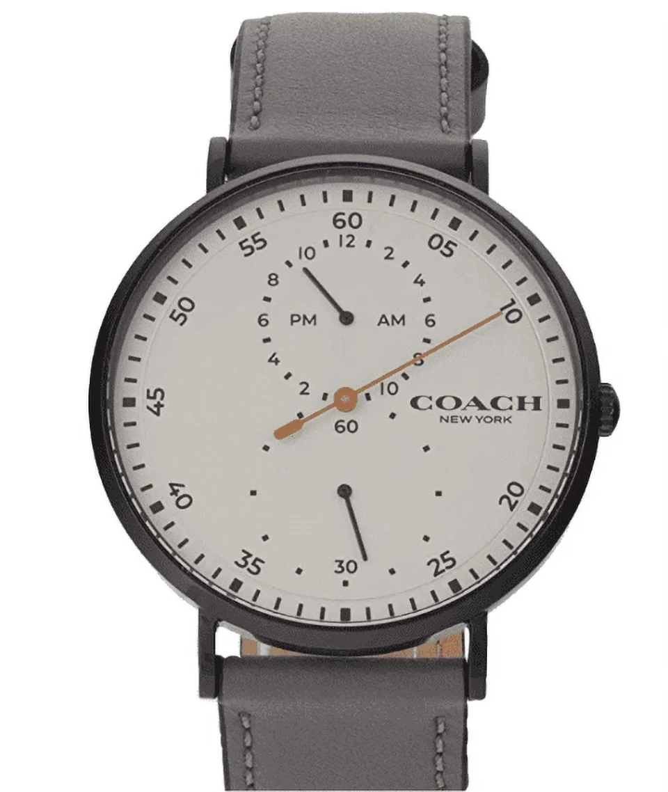 Matte Thickened Coach 14602475 Charles Ivory Chronograph Dial Grey Leather Band Men's Watch