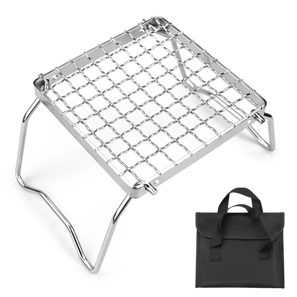 Prime Frosted Stainless Steel Grill Folding Stand Barbecue Grill Camping Pot Holder BBQ Net Ultralight Firewood
