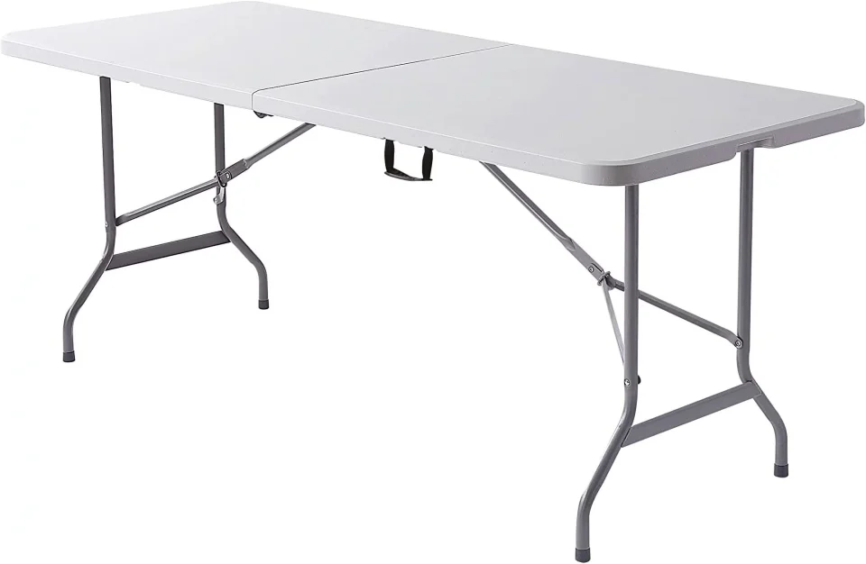 Multi-Purpose HBBOOMLIFE ? Molded Plastic Top Folding Table 6' Wide Fold in Half 29" H x 72" W x 30" D Platinum