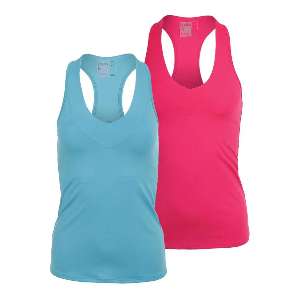 Non-Toxic Polished Lucky In Love Women`s V-Neck Tennis Tank with Bra ( X-Small Shocking Pink )