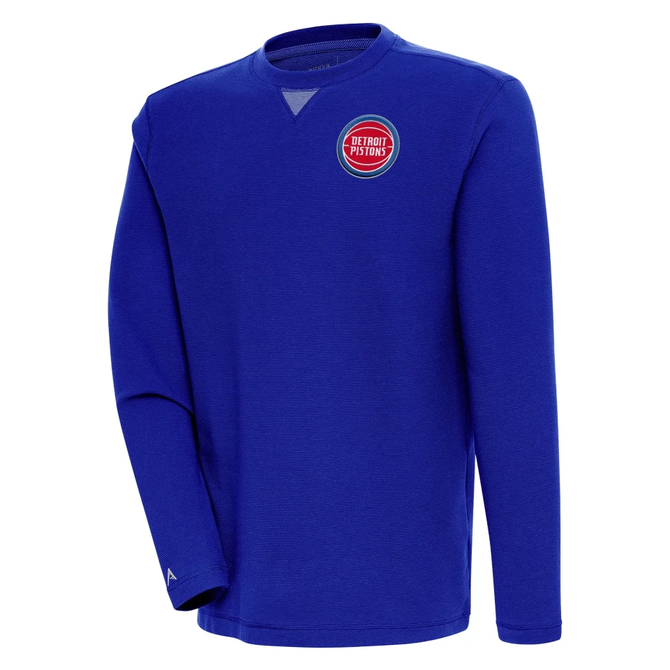 Upgraded Men's Antigua Royal Detroit Pistons Flier Bunker Pullover Sweatshirt