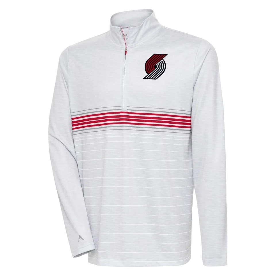 Stainless Steel Men's Antigua Heather Gray/Red Portland Trail Blazers Bullseye Quarter-Zip Pullover Top