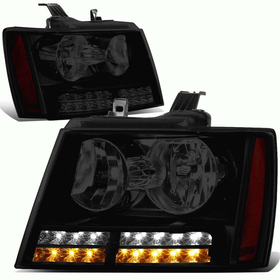 Cast Iron LED DRL+Turn Signal 07-14 Tahoe Suburban Pair Headlight Lamps Tinted/Amber
