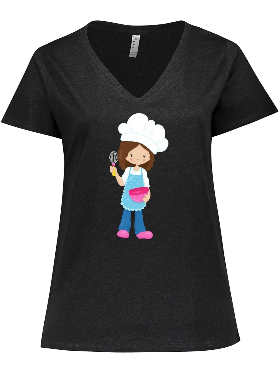 Best-Selling Inktastic Baking Girl, Girl With Chef's Hat, Brown Hair Women's Plus Size V-Neck T-Shirt