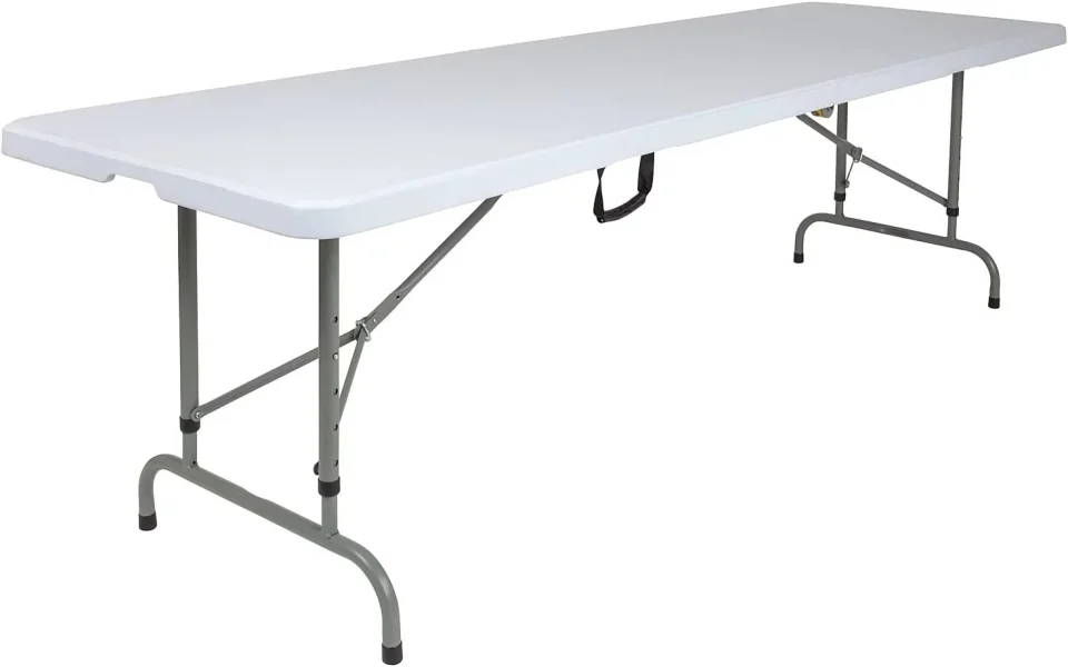 Eco-Friendly Portable KHBIULIFE Kathryn 8-Foot Height Adjustable Bi-Fold Granite White Plastic Banquet and Event Folding Table with Carrying Handle