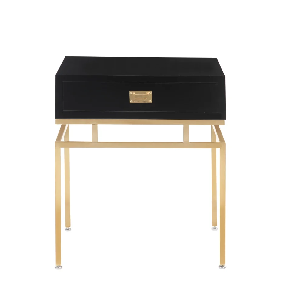 Matte Durable Chic Home Banchi Side Table with Self Closing Drawer Black