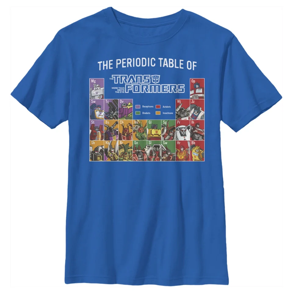 BPA-Free Boy's Transformers Periodic Table of Transformers Graphic Tee Royal Blue X Large