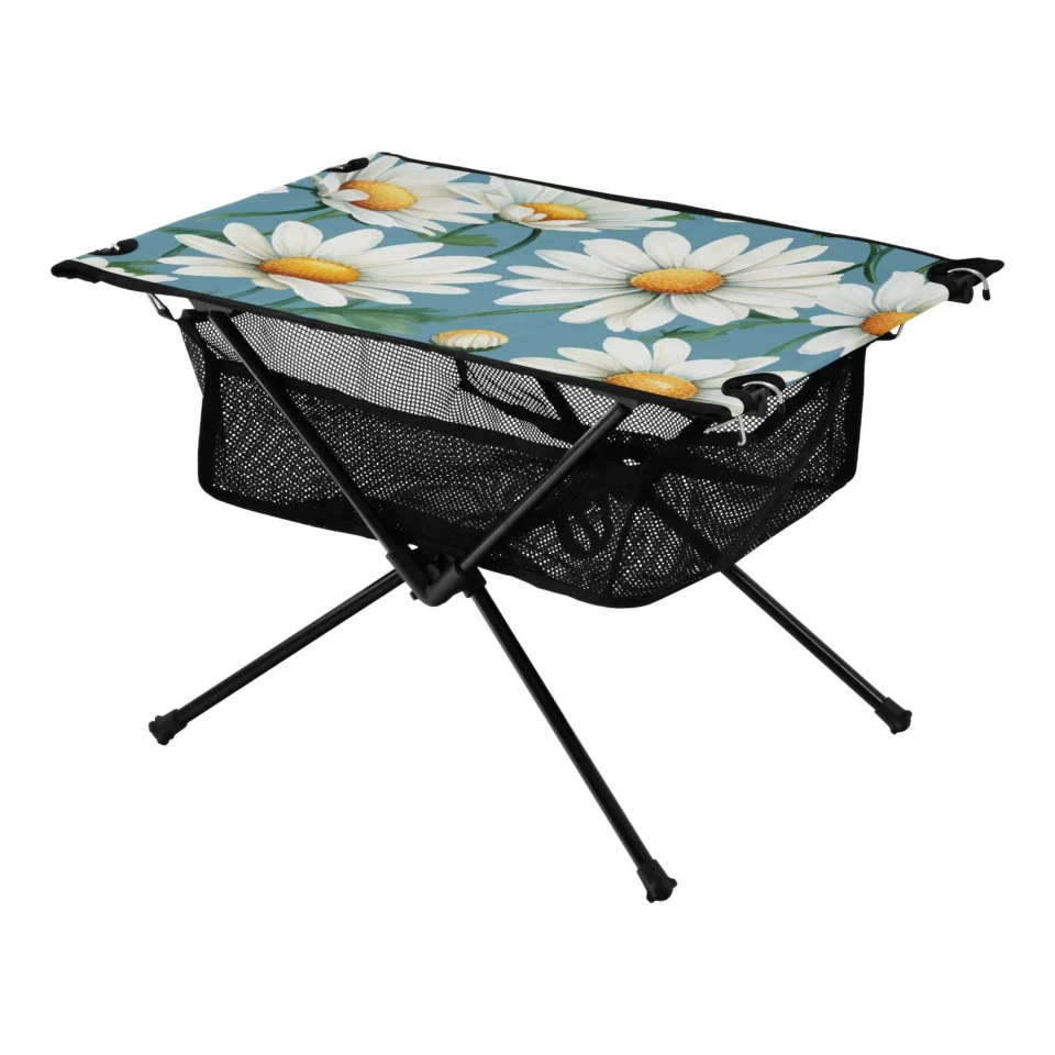 Kitchen Popular Daisy Flowers Camping Foldable Portable Table Beach Table with Storage Bag Compact Picnic Table for Outdoor Hiking Fishing BBQ