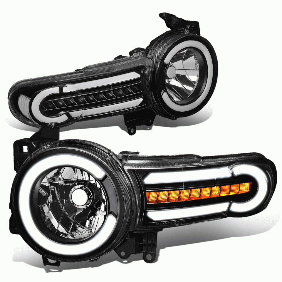 Premium Food-Grade 07-14 FJ Cruiser LED DRL+Sequential Turn Signal Headlight Lamps Black/Clear
