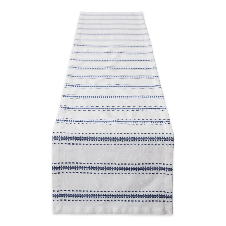 Supreme Long-Lasting French Blue Zig Dobby Stripe Table Runner 14x108