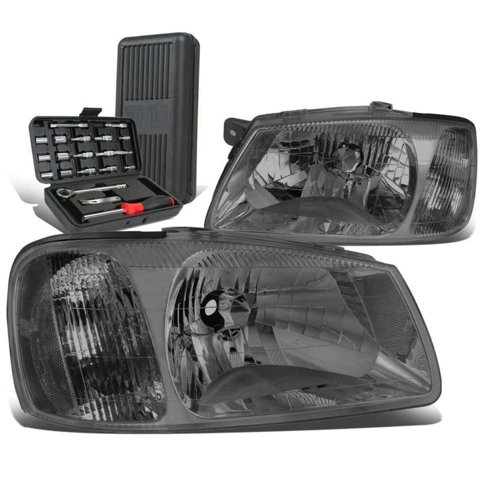 Clear Popular 2000-2002 Accent Pair Smoked Housing Clear Side Bumper Headlights+Too