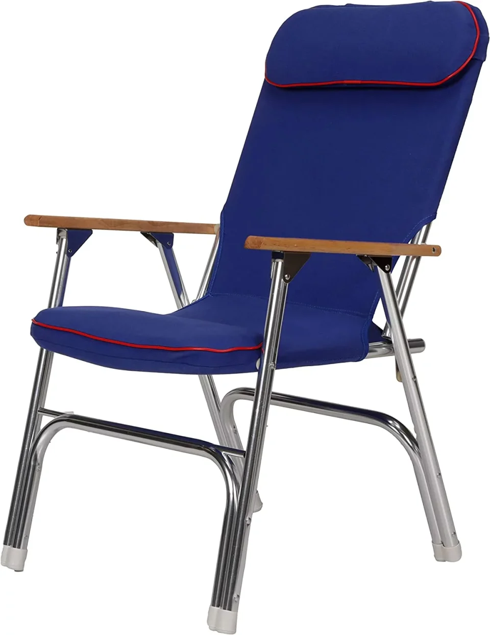 Versatile YOJFOTOOU. High-Back Canvas Folding Chair, Blue w/Red Trim, Folds for Easy Storage