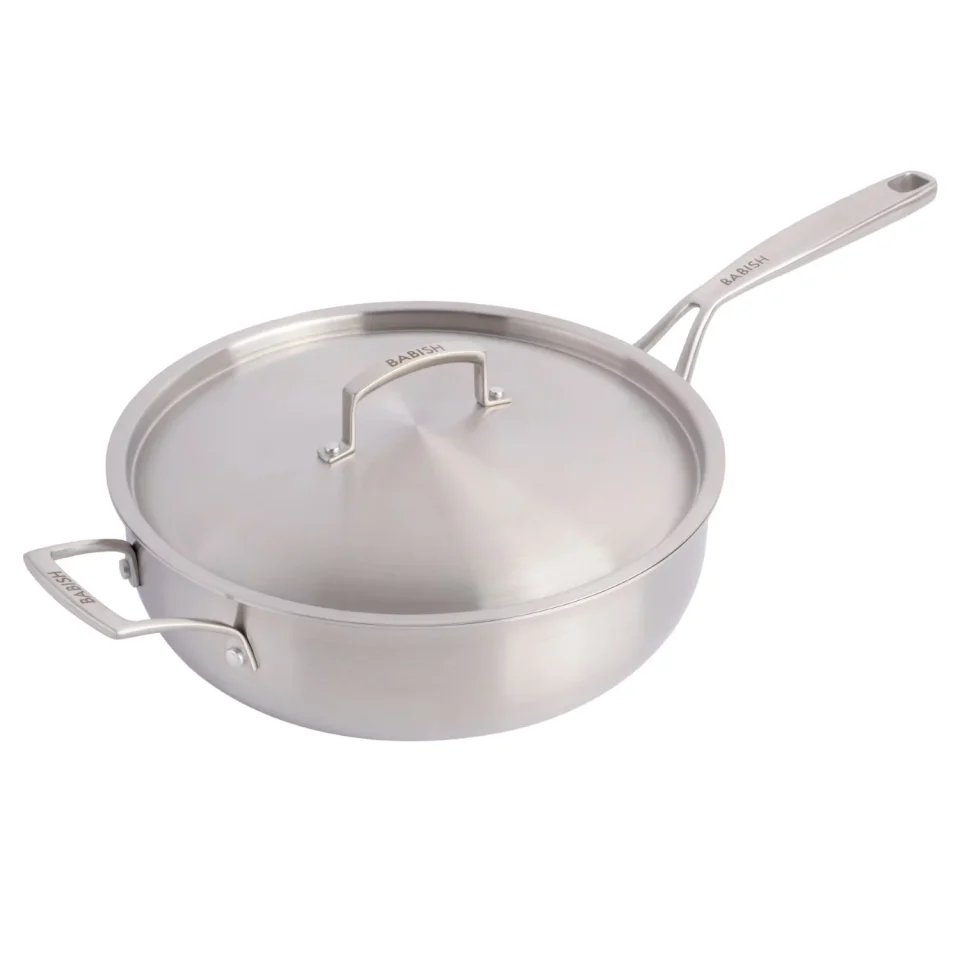 Versatile Durable Babish Tri-Ply Stainless Steel Professional Grade Saute Pan w/Lid, 5-Quart